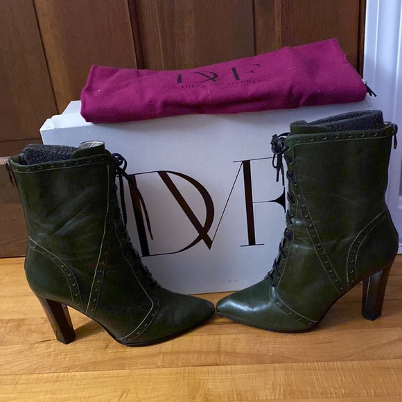 Diane Von Furstenberg DVF Pickford Granny Bootie Green Calf Leather 9.5 - Picture 3 of 10